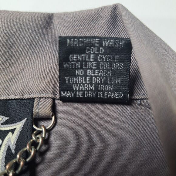 Hard Chrome Mens Snap Down Mechanics Shirt Size L Gray Black Embroidered Skulls - Picture 5 of 12
